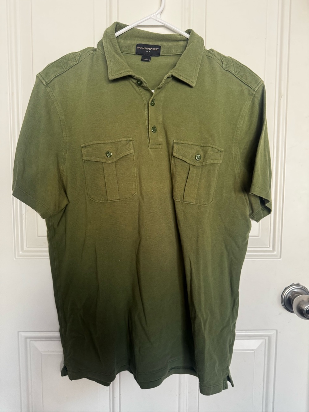 Banana Republic Olive Short-Sleeve Polo with Dual Chest Pockets